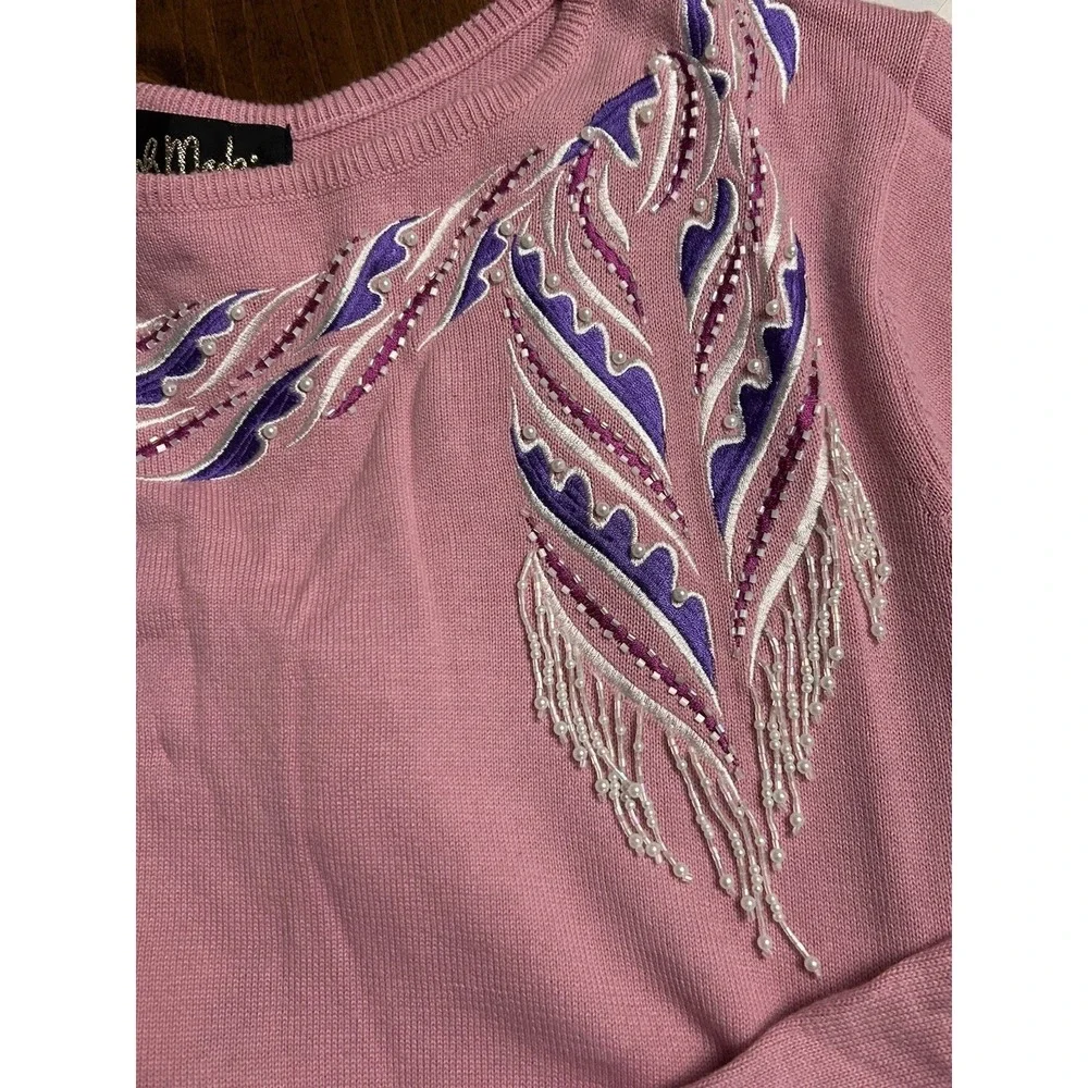 Bob Mackie Wearable Art NWT Embellished Pink Top Sz L - Picture 6 of 9